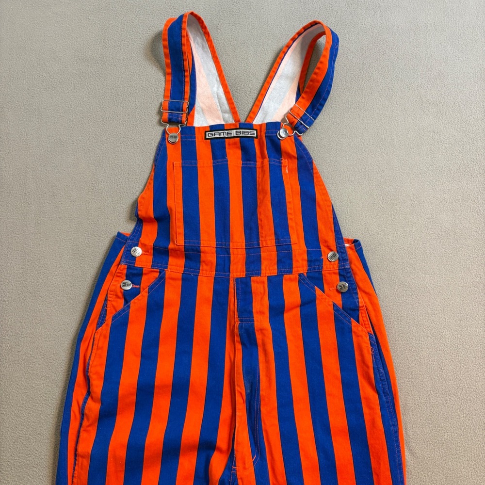 Game Bibs Orange Blue Striped Overalls Unisex Small Gameday Tailgate Cotton Bibs - Picture 6 of 9
